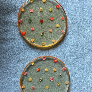 2 Resin Coasters With Fruit Art Handmade
