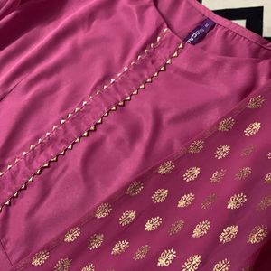 Pink A-line Kurta With Printed Dupatta