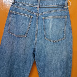 High Waisted Straight Fit Blue Jeans