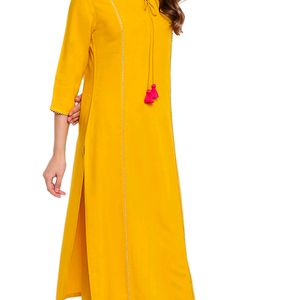 Janasya Women's Mustard Rayon Kurta With Pants