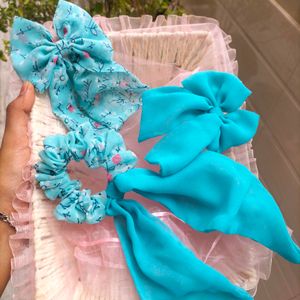 Bow Pin And Scrunchies Combo Set