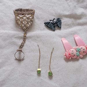 Set  earrings and hair clips bracelet combo