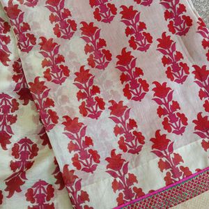 Off White And Red Half Half Kota Saree