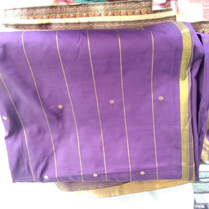 Purple Saree With Golden Design