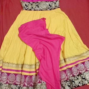 Beautiful Anarkali Dress (Yellow-Pink)