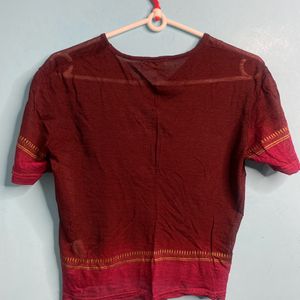 Maroon V Neck See through Top