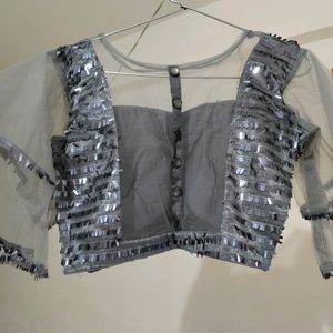 Butterfly Sleeves Grey Blouse