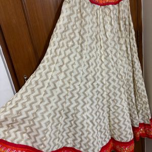 Mirror Work Embroidered Patch Border Ethnic Skirt