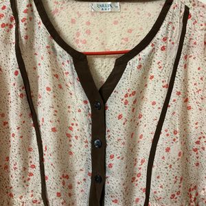 Vintage Peach Floral Korean Dress