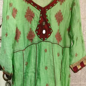 Pure Cotton Green A-line Kurta