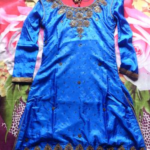 Blue Heavy Embroidered Sharara Suit With Dupatta