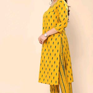 Gerua Yellow Cotton Printed Kurta Palazzo