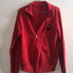 Red Zipped Oversized Hoodie