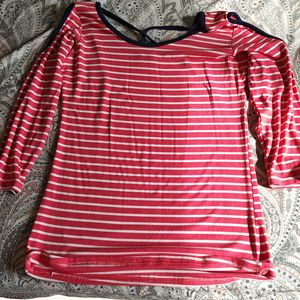 Peach Blue Stripe Top