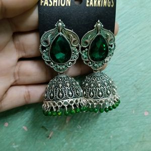 Greenglam Silver Tone Jhumkas.