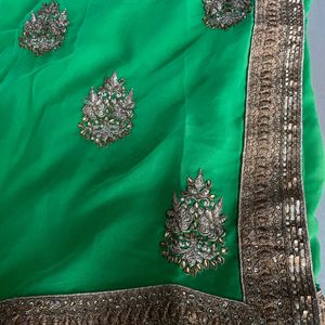 Beautiful Green And Cream Colour Combination Saree