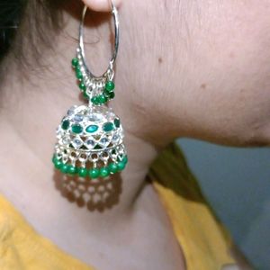 Green And White Colored Jhumka..