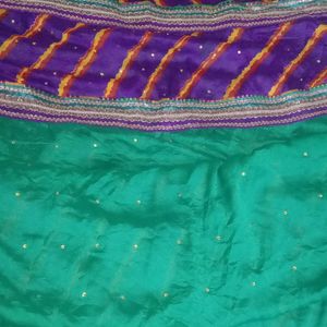 Green Color Beautiful Sarii With Half Lahariya Print Pattern And Gota Patti Border