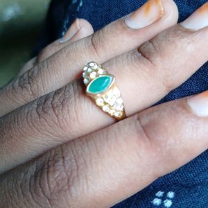 Girls Beautiful Ring With Green And White Stones