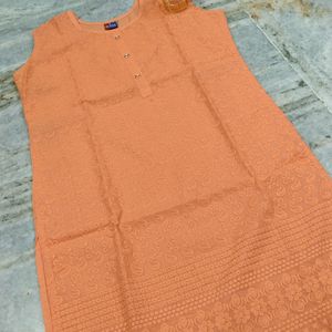 LIGHT ORANGE CHIKANKARI KURTI