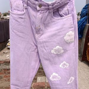 Cute Levender Jeans With Cloud Printed 💕☁️🪻🪻🪻