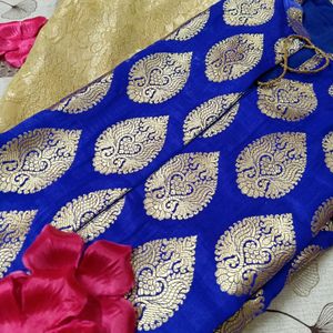 Blue Brocade Suit With Golden Plazzo