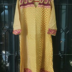 Yellow A Line Kurta Cotton By RAIN&RAINBOW