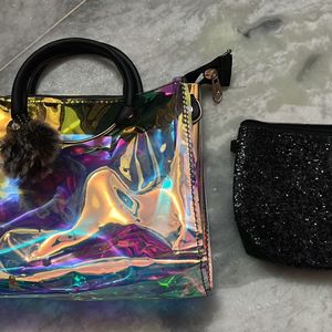 Holographic Purse With Shimmer Pouch