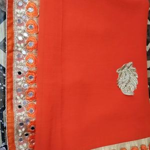 Heavy Mirror Work Border Saree