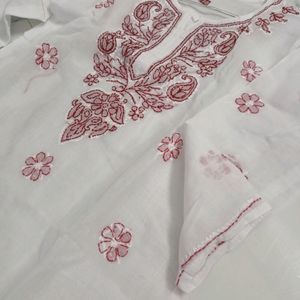 White Chickankari Handwork Kurta