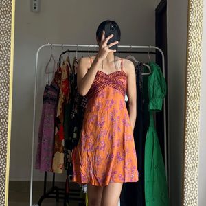 Rust Orange  Floral Mini dress