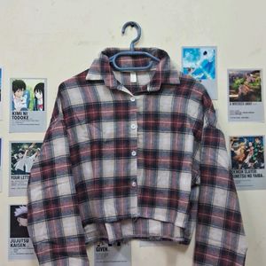 Korean Style Checkered Crop Shirt