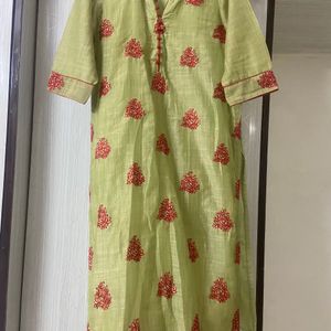 Green n red embroidered dress