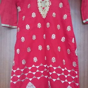 Red Chanderi Silk Kurta