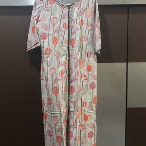 Printed Grey & Orange Kurta