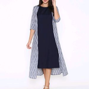 Navy Blue Printed Shrug Dress