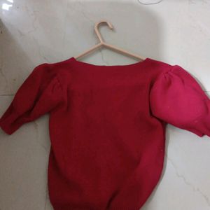 Red Crop Top Like New Puff Sleeves