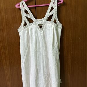 White Plain Dress Embroidered Strap