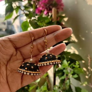 Black Handmade Jhumkas Earrings For Women