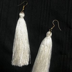 White Silk Thread Earrings