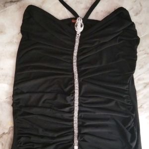 Black fancy off shoulder bodycon top dress