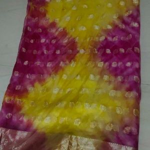 Organza Saree Yellow And  Rani Colour