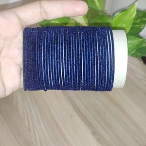 Navy Blue Velvet Metal Bangles