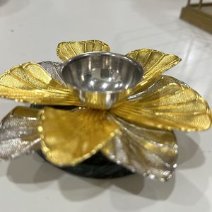 Sliver Flower Diya  With Granite Base Pooja Needs