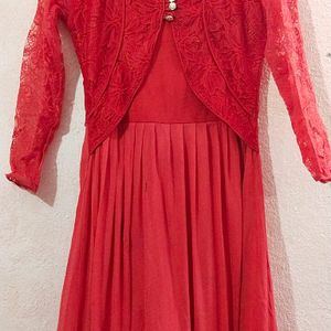 Red Soft Net Gown