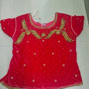 Red And Cream Colour Girl Crop Top With Dupatta