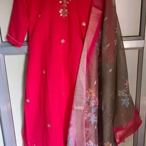 Rose Pink Colour Kurta Set With Dupatta