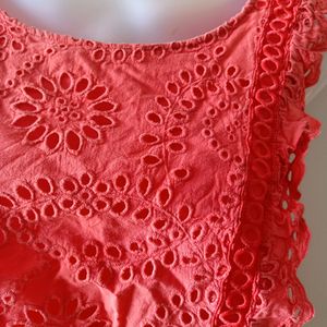 Forever New Coral Eyelet Lace Top