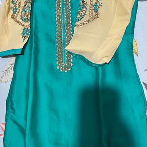 Women 4 Pieces Kurta Set Dark Sea Green |