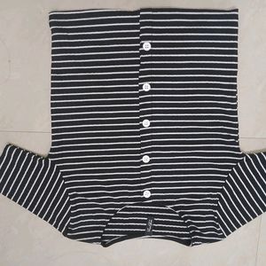 Black And White Cute Korean Style Crop Top